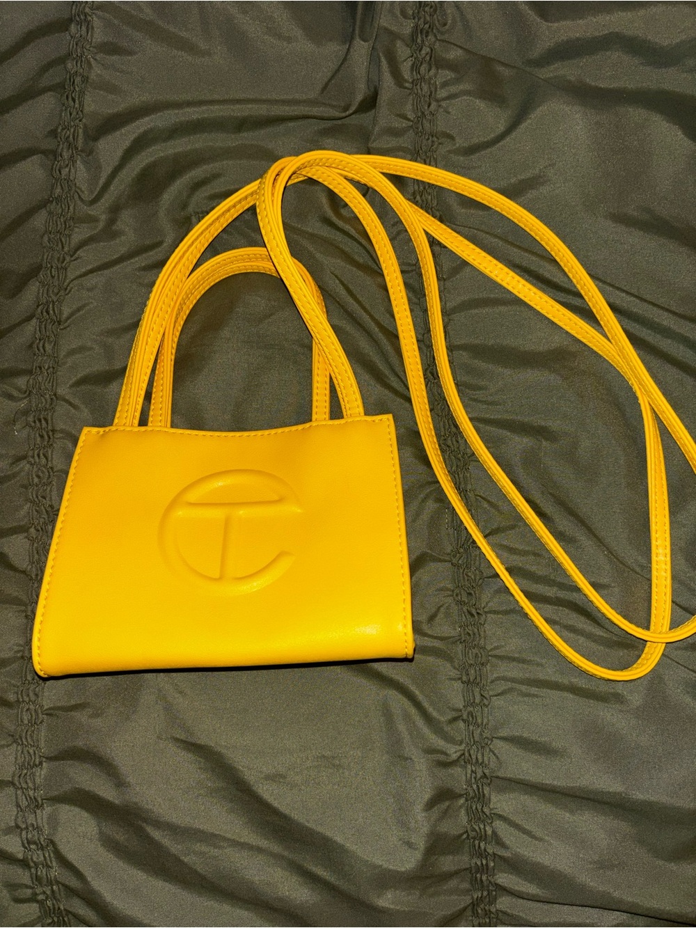 Telfar Mini Shopping Bag in Bright Yellow with Crossbody Strap